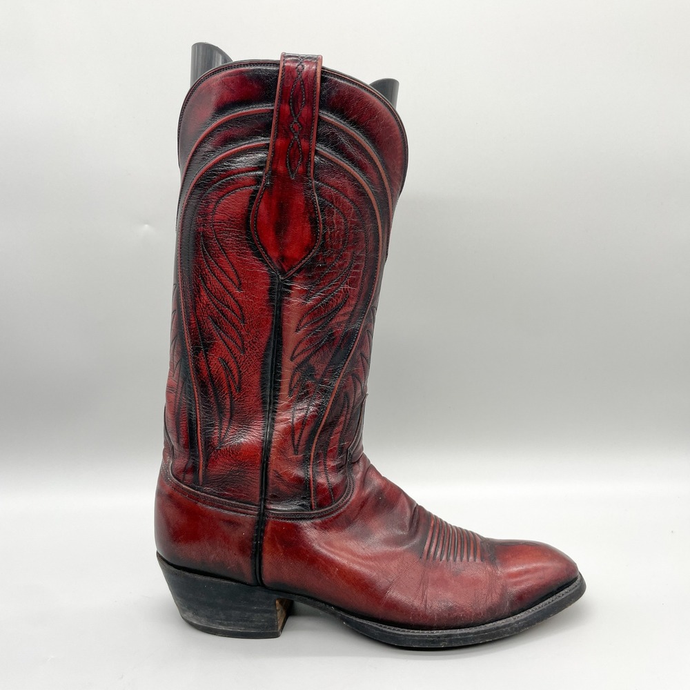 Lucchese Classics Mens 9.5 D Black Cherry Leather Western Cowboy Boots Rodeo